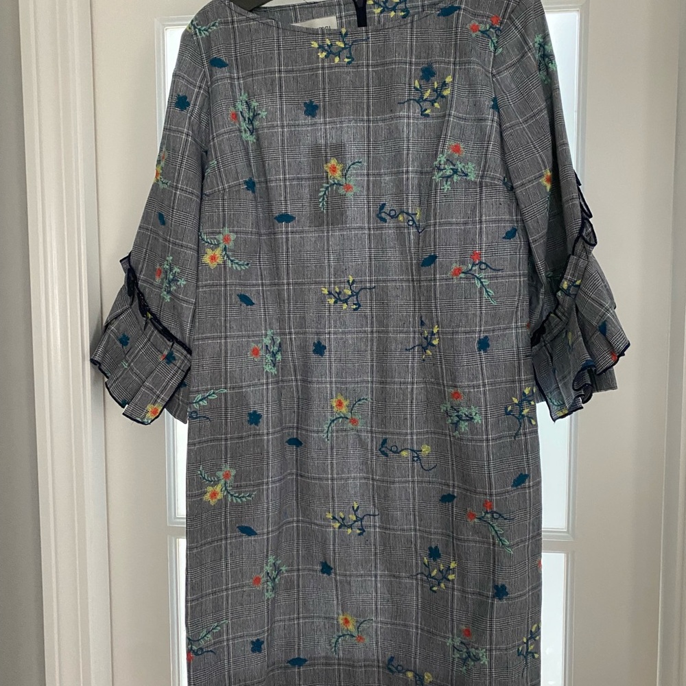 Sara Campbell Floral Embroider Plaid Shift